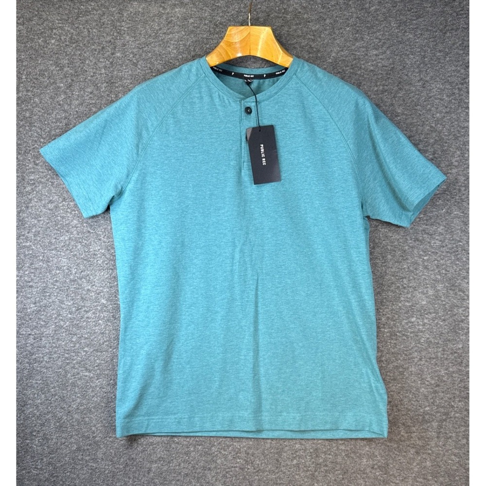 NWT Public Rec Go-To Henley Mens S Heather Teal Short Sleeve Pima Cotton Shirt